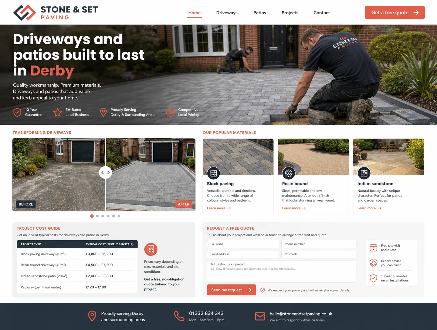 Example driveways & paving website design showing the homepage on desktop