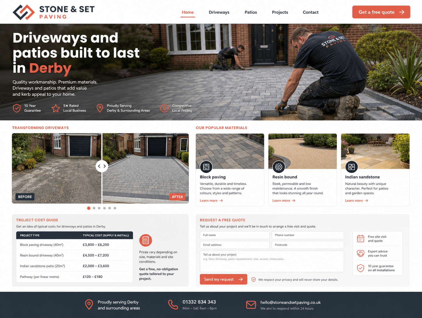 Example driveways & paving website design showing the homepage on desktop