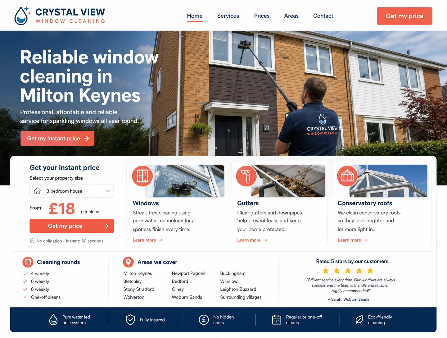Example window cleaners website design showing the homepage on desktop