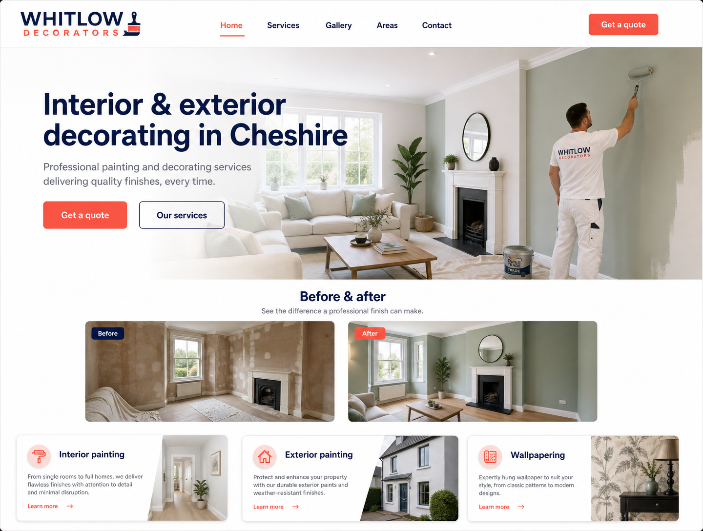Example painters & decorators website design showing the homepage on desktop