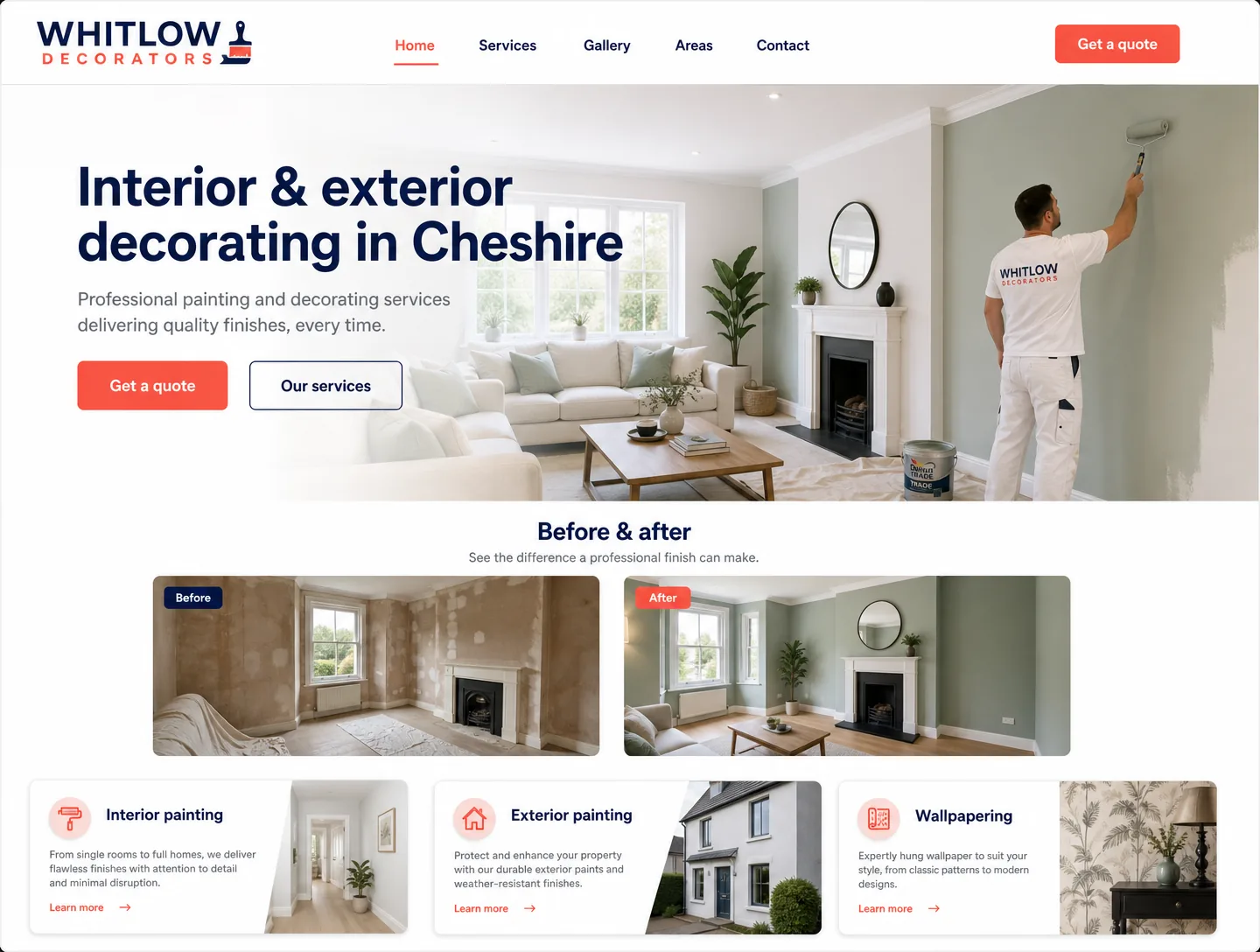 Example painters & decorators website design showing the homepage on desktop