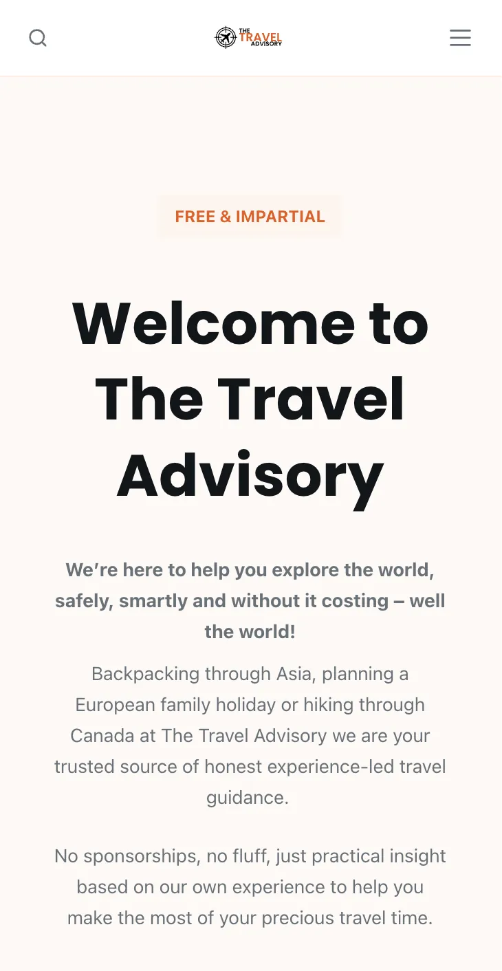 The Travel Advisory mobile view