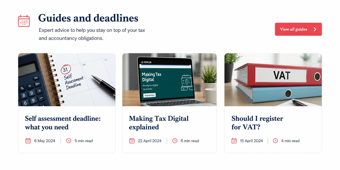 Example accountants website section: useful content for deadline-led searches