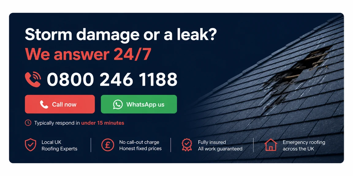 Example roofers website section: fast contact for leaks and storm damage