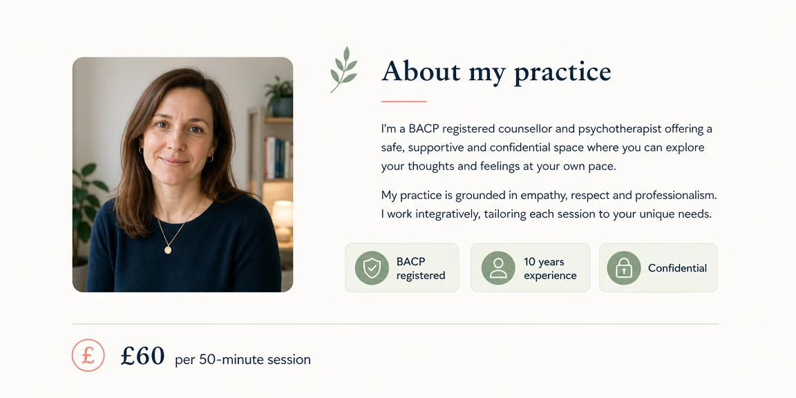Example therapists website section: a calmer first impression