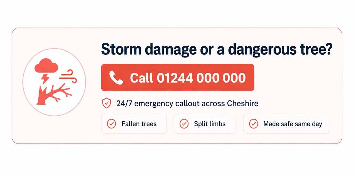 Example tree surgeons website section: storm damage and dangerous tree routes