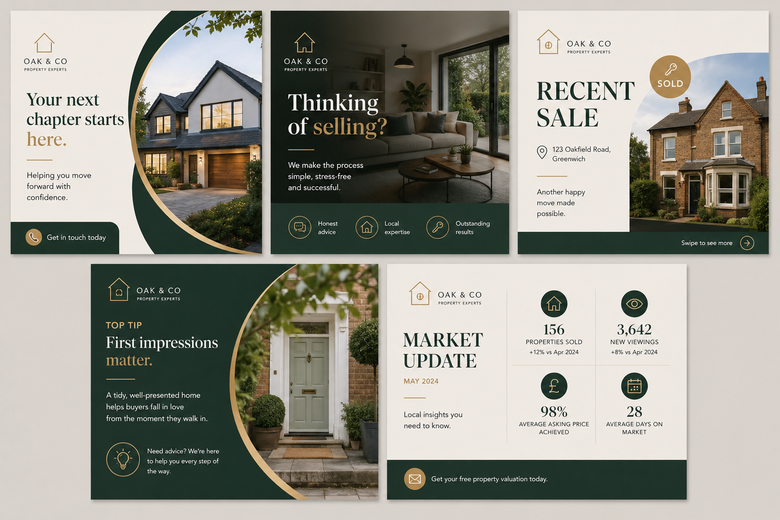 Five example branded social media posts for property marketing