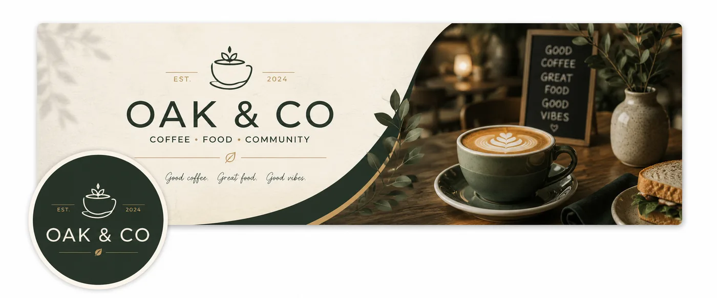Facebook cover image and profile picture mockup for a cafe brand